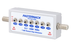 PE70A1008 - 0 to 71 dB Toggle Step Attenuator, 75 Ohm F Female to 75 Ohm F Female Rated to 1 Watt From 0.3 MHz to 1,000 MHz