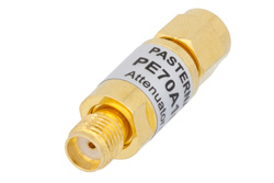 PE70A1011 - 6 dB Fixed Attenuator, SMA Male to SMA Female Copper Body Rated to 2 Watts From 0.009 MHz to 6 GHz