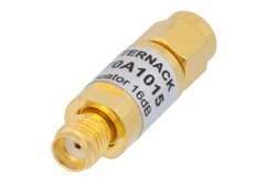 PE70A1015 - 16 dB Fixed Attenuator, SMA Male to SMA Female Brass Body Rated to 2 Watts From 0.009 MHz to 6 GHz