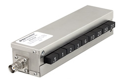PE70A1021 - 0 to 82.5 dB Push Button Step Attenuator, BNC Female to BNC Female Rated to 1 Watt Up to 750 MHz