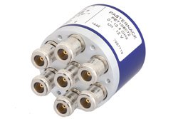 PE71S6072 - SP6T Electromechanical Relay Latching Switch, DC to 12.4 GHz, up to 400W, 12V Indicators, Reset, N