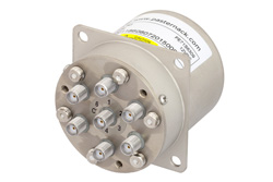 PE71S6309 - SP6T Electromechanical Relay Normally Open Switch, Terminated, DC to 22 GHz, 20W, 12V, SMA