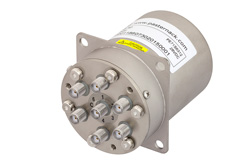 PE71S6312 - SP6T Electromechanical Relay Normally Open Switch, Terminated, DC to 22 GHz, 20W, 28V, Indicators, TTL, Diodes, SMA