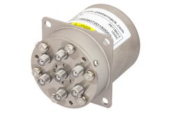 PE71S6313 - SP6T Electromechanical Relay Latching Switch, Terminated, DC to 22 GHz, 20W, 12V, Self Cut Off, Diodes, SMA