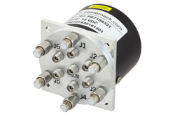 PE71S6321 - SP6T Electromechanical Relay Latching Switch, Terminated, DC to 40 GHz, 3W, 12V Self Cut Off, Indicators, Reset, 2.92mm