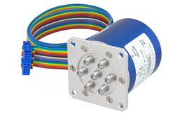 SP6T 0.03 dB Low Insertion Loss Repeatability Relay Latching Switch, Terminated, DC to 20 GHz, 70W, 24V, Indicators, Self Cut Off, TTL, SMA