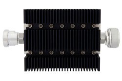PE7201-50 - 50 dB Fixed Attenuator, 7/16 DIN Female To 7/16 DIN Male Directional Black Anodized Aluminum Heatsink Body Rated To 100 Watts Up To 6 GHz