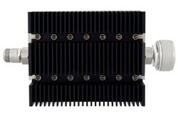 PE7202-3 - 3 dB Fixed Attenuator, N Female To 7/16 DIN Male Directional Black Anodized Aluminum Heatsink Body Rated To 100 Watts Up To 6 GHz