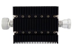 PE7203-30 - 30 dB Fixed Attenuator, 7/16 DIN Male To 7/16 DIN Female Directional Black Anodized Aluminum Heatsink Body Rated To 100 Watts Up To 6 GHz