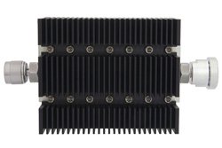 PE7205-40 - 40 dB Fixed Attenuator, N Male To 7/16 DIN Female Directional Black Anodized Aluminum Heatsink Body Rated To 100 Watts Up To 6 GHz