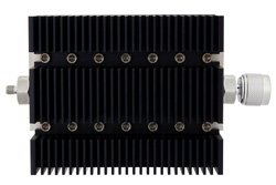 PE7209-20 - 20 dB Fixed Attenuator, SMA Female To N Male Directional Black Anodized Aluminum Heatsink Body Rated To 100 Watts Up To 6 GHz