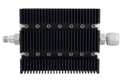 PE7210-3 - 3 dB Fixed Attenuator, TNC Female To N Male Directional Black Anodized Aluminum Heatsink Body Rated To 100 Watts Up To 6 GHz