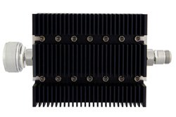 PE7211-20 - 20 dB Fixed Attenuator, 7/16 DIN Male To N Female Directional Black Anodized Aluminum Heatsink Body Rated To 100 Watts Up To 6 GHz