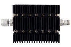 PE7213-6 - 6 dB Fixed Attenuator, N Male To N Female Directional Black Anodized Aluminum Heatsink Body Rated To 100 Watts Up To 6 GHz