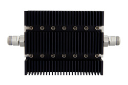 PE7214-10 - 10 dB Fixed Attenuator, N Female To N Female Directional Black Anodized Aluminum Heatsink Body Rated To 100 Watts Up To 6 GHz