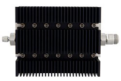 PE7215-20 - 20 dB Fixed Attenuator, SMA Male To N Female Directional Black Anodized Aluminum Heatsink Body Rated To 100 Watts Up To 6 GHz