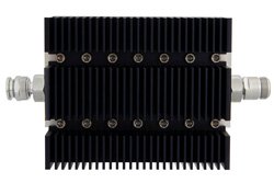 PE7217-3 - 3 dB Fixed Attenuator, TNC Male To N Female Directional Black Anodized Aluminum Heatsink Body Rated To 100 Watts Up To 6 GHz