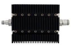 PE7218-3 - 3 dB Fixed Attenuator, TNC Female To N Female Directional Black Anodized Aluminum Heatsink Body Rated To 100 Watts Up To 6 GHz
