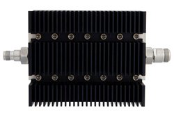 PE7218-3 - 3 dB Fixed Attenuator, TNC Female To N Female Directional Black Anodized Aluminum Heatsink Body Rated To 100 Watts Up To 6 GHz