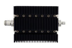 PE7220-60 - 60 dB Fixed Attenuator, N Female To SMA Male Directional Black Anodized Aluminum Heatsink Body Rated To 100 Watts Up To 6 GHz