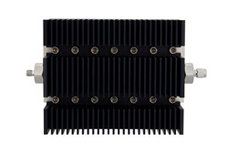 PE7221-40 - 40 dB Fixed Attenuator, SMA Female To SMA Male Directional Black Anodized Aluminum Heatsink Body Rated To 100 Watts Up To 6 GHz