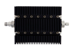 PE7222-40 - 40 dB Fixed Attenuator, TNC Female To SMA Male Directional Black Anodized Aluminum Heatsink Body Rated To 100 Watts Up To 6 GHz