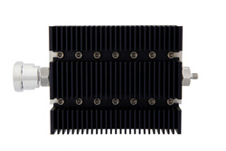 PE7224-6 - 6 dB Fixed Attenuator, 7/16 DIN Female To SMA Female Directional Black Anodized Aluminum Heatsink Body Rated To 100 Watts Up To 6 GHz