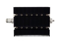 PE7226-20 - 20 dB Fixed Attenuator, N Female To SMA Female Directional Black Anodized Aluminum Heatsink Body Rated To 100 Watts Up To 6 GHz