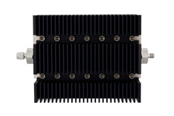 PE7227-50 - 50 dB Fixed Attenuator, SMA Male to SMA Female Directional Black Anodized Aluminum Heatsink Body Rated to 100 Watts Up to 6 GHz