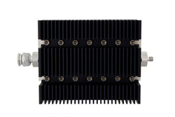 PE7229-3 - 3 dB Fixed Attenuator, TNC Male To SMA Female Directional Black Anodized Aluminum Heatsink Body Rated To 100 Watts Up To 6 GHz