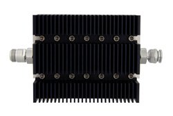 PE7232-30 - 30 dB Fixed Attenuator, N Female To TNC Male Directional Black Anodized Aluminum Heatsink Body Rated To 100 Watts Up To 6 GHz