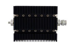 PE7233-60 - 60 dB Fixed Attenuator, SMA Female To TNC Male Directional Black Anodized Aluminum Heatsink Body Rated To 100 Watts Up To 6 GHz