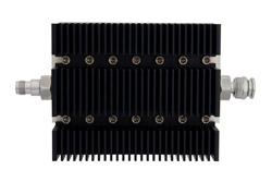 PE7234-40 - 40 dB Fixed Attenuator, TNC Female To TNC Male Directional Black Anodized Aluminum Heatsink Body Rated To 100 Watts Up To 6 GHz