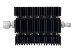 PE7237-20 - 20 dB Fixed Attenuator, N Male To TNC Female Directional Black Anodized Aluminum Heatsink Body Rated To 100 Watts Up To 6 GHz
