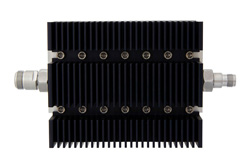 PE7238-50 - 50 dB Fixed Attenuator, N Female To TNC Female Directional Black Anodized Aluminum Heatsink Body Rated To 100 Watts Up To 6 GHz