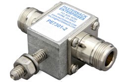 PE7301-2 - Type N F/F In/Out Coax RF Surge Protector, DC - 3GHz and 1GHz - 2GHz, DC Pass, 2kW, 30 V Max., 5kA, Gas Discharge Tube