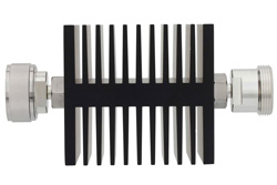 PE7312-50 - 50 dB Fixed Attenuator, 7/16 DIN Male to 7/16 DIN Female Directional Black Anodized Aluminum Heatsink Body Rated to 50 Watts Up to 6 GHz