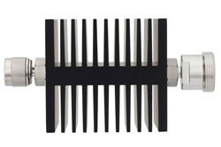 PE7314-10 - 10 dB Fixed Attenuator, N Male To 7/16 DIN Female Directional Black Anodized Aluminum Heatsink Body Rated To 50 Watts Up To 7.5 GHz