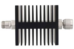 PE7317-40 - 40 dB Fixed Attenuator, N Female To N Male Directional Black Anodized Aluminum Heatsink Body Rated To 50 Watts Up To 18 GHz