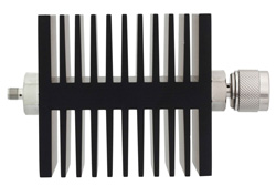 PE7318-50 - 50 dB Fixed Attenuator, SMA Female To N Male Directional Black Anodized Aluminum Heatsink Body Rated To 50 Watts Up To 18 GHz