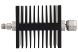 PE7319-3 - 3 dB Fixed Attenuator, TNC Female To N Male Directional Black Anodized Aluminum Heatsink Body Rated To 50 Watts Up To 18 GHz