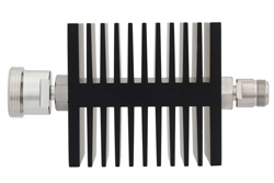 PE7321-6 - 6 dB Fixed Attenuator, 7/16 DIN Female To N Female Directional Black Anodized Aluminum Heatsink Body Rated To 50 Watts Up To 18 GHz