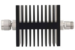 PE7322-6 - 6 dB Fixed Attenuator, N Male To N Female Directional Black Anodized Aluminum Heatsink Body Rated To 50 Watts Up To 18 GHz