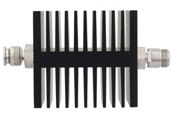 PE7326-50 - 50 dB Fixed Attenuator, TNC Male To N Female Directional Black Anodized Aluminum Heatsink Body Rated To 50 Watts Up To 18 GHz