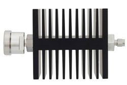 PE7328-3 - 3 dB Fixed Attenuator, 7/16 DIN Female To SMA Male Directional Black Anodized Aluminum Heatsink Body Rated To 50 Watts Up To 7.5 GHz