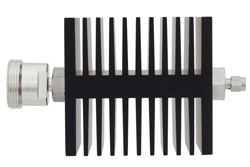 PE7328-40 - 40 dB Fixed Attenuator, 7/16 DIN Female To SMA Male Directional Black Anodized Aluminum Heatsink Body Rated To 50 Watts Up To 7.5 GHz