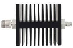 PE7329-40 - 40 dB Fixed Attenuator, N Female To SMA Male Directional Black Anodized Aluminum Heatsink Body Rated To 50 Watts Up To 18 GHz