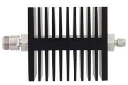 PE7329-50 - 50 dB Fixed Attenuator, N Female To SMA Male Directional Black Anodized Aluminum Heatsink Body Rated To 50 Watts Up To 18 GHz
