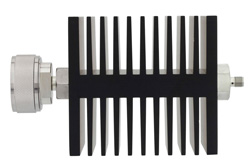 PE7332-6 - 6 dB Fixed Attenuator, 7/16 DIN Male To SMA Female Directional Black Anodized Aluminum Heatsink Body Rated To 50 Watts Up To 7.5 GHz