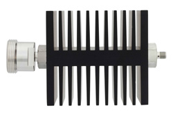PE7333-40 - 40 dB Fixed Attenuator, 7/16 DIN Female To SMA Female Directional Black Anodized Aluminum Heatsink Body Rated To 50 Watts Up To 18 GHz